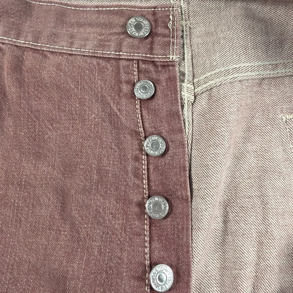 Levis 501 Original Fit Jeans Mens 42x32 Burgundy Red Brown Button Fly Denim